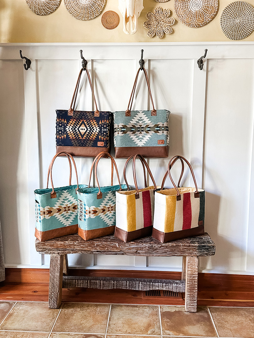 womens tote bags displayed at home interiors